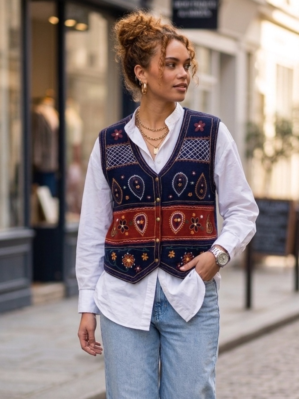 Van Heusen Vintage 90s Embroidered Wool Paisley And Floral Button Front Vest - Picture 9 of 9